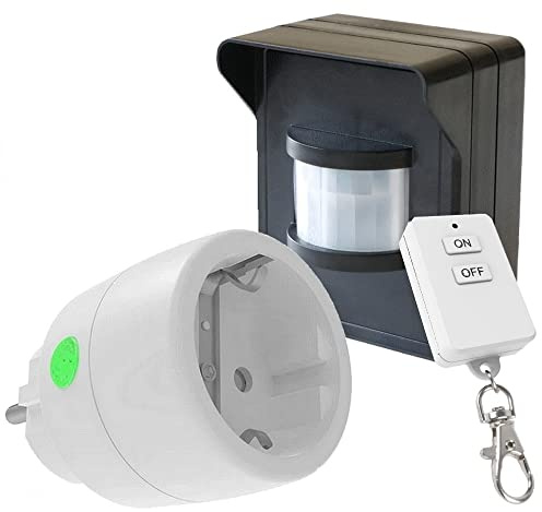 PD-541 DIW-FUNK Bewegungsmelder für innen und außen mit Empfänger Funk Steckdose 2300W Zwischenstecker + extra Handsender