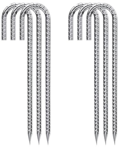 Bewehrungsstäbe, 30,5 cm, verzinkt, J-Haken, Bewehrungsstäbe, 6 Stück, Bodenanker, Zeltheringe, robust für Pflanzen, rostfrei, Landschaftsstoff, Kunstrasen