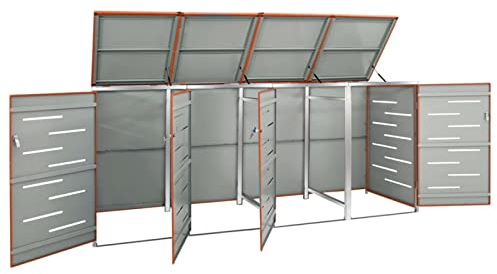 Keketa Mülltonnenbox für 4 Tonne Müllbox Mülltonne Mülltonnenverkleidung Mülltonne Müllcontainer Gerätebox Rostfrei Abschließbar Orange 276,5x77,5x115,5 cm Edelstahl