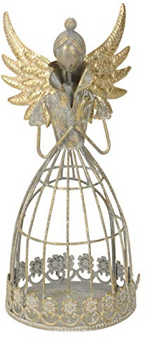 nostalgischer dekorativer ausgefallener Deko Engel mit Dutt als Windlicht Shabby grau mit Champagner-Gold antike Optik (Champagner-grau klein)