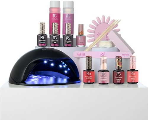 Pink Gellac Gel Nägel Set - UV Nagellack Set mit Premium UV Lampe Schwarz, 4x Roten Farbtönen 15 ml, Top Coat Gel, Base Coat, Nagelfeile, Entferner & Cleaner - Nägel Selber Machen in Salonqualität