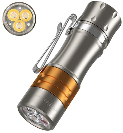 Wurkkos TS10 V2 6000K Pocket EDC Flashlight Titanium Alloy-Mini 90CRI LED Flashlight with Rechargeable Battery,1-1400 Lumen Brightness,3Pcs Color Aux LED,Anduril 2.0 UI