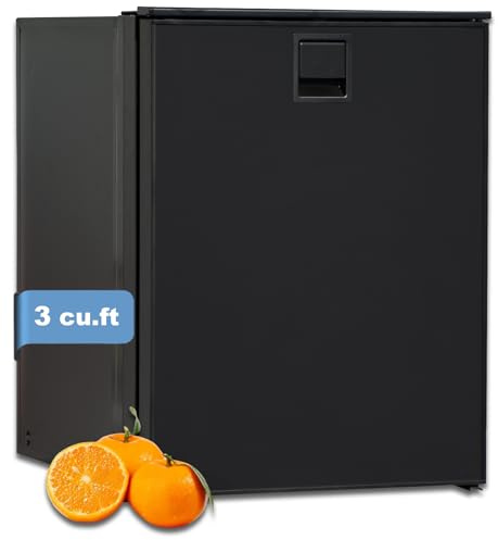 Smad 12V RV Refrigerator, 3 Cu.Ft RV Fridge, 12V/24V Camper Refrigerators with Freezer, Semi Truck Fridges Compact for Camping,Travel, Motorhome, Reversible Door, Adjustable Thermostat, Black