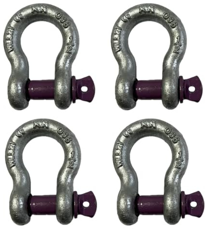 4x Lifting Shackle WLL 2 Ton Galvanised Screw Pin Tested Alloy Bow Shackles