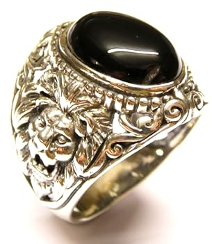 Silberschmuck - BG Herrenring mit Steinen, Motivring Löwe Gr. 62, mit echtem Onyx Stein, Ringe Herren