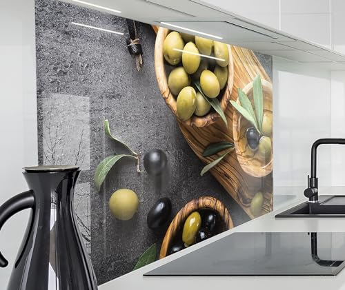 timalo Spritzschutz Wand für Herd, Küche Küchenrückwand Glasoptik | Acryl Glas 2mm | Glasrückwand Acrylglas Wandpaneele Rückwandschutz Platte | 60x60cm Oliven