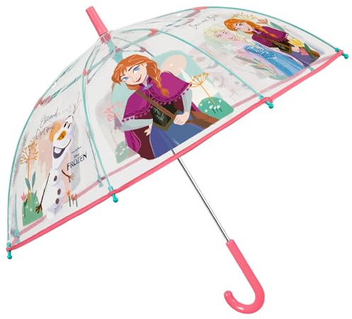 PERLETTI Regenschirm Kinder Transparent Frozen 2 die Eiskönigin - Kinderschirm Disney Kleinkind mit Elsa Anna Olaf - Kinderregenschirm Winddicht für Mädchen 3 4 5 6 Jahre - Durchm 74 cm (Rosa)