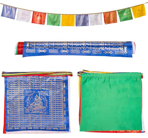 ZenBless Set di 10 bandiere tibetane da preghiera, 34,8 x 34 cm, bandiera buddista benedetta dai monaci tibetani, bandiera in cinque colori con 10 combinazioni di scritture per bandiere da giardino