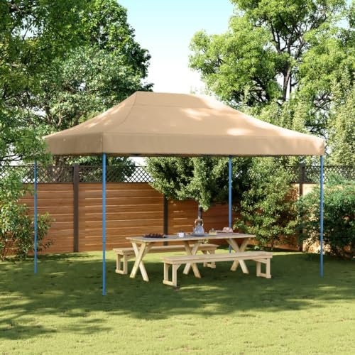 Homgoday Außenpavillon, Partyzelt, faltbar, Pop-Up, Beige, 410 x 279 x 315 cm, Außenpavillon für Garten, Balkon, Terrasse, faltbarer Gartenpavillon,