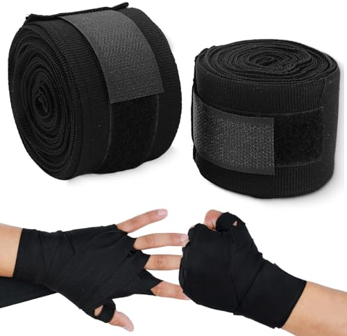 2 Pezzi Fasce Per Mani Da Boxe, Fasce Per I Polsi In Cotone da 5 m, Ad Asciugatura Rapida con Design Ad Anello per Boxe, Kickboxing, Muay Thai, Sport Da Combattimento (Black)