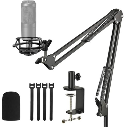 Rigych AT2020 Bras de microphone réglable avec support anti-chocs, protection contre le vent en mousse et serre-câbles pour AT2020 AT2020USB AT2020USB+ AT2035 Mic