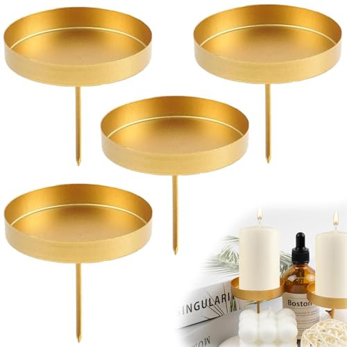 Adventskranz Kerzenhalter 4er Gold Kerzenhalter Stumpenkerzen, Kerzenteller zum Einsetzen von Stumpenkerzen, Runder Retro-Kunstkerzenhalter aus EisenWeihnachtliche Tischdekoration