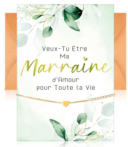Faccito Set de Cadeau Marraine Veux-Tu Être Ma Marraine d'Amour pour Toute la Vie Carte Marraine Demande avec Enveloppe et Bracelet à Coeur Réglable Annonce Marraine pour Baptême Anniversaire Fête