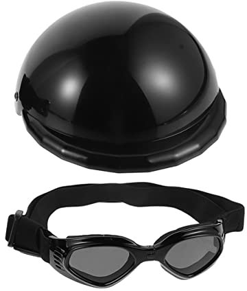 Levemolo Kleines Haustier Motorradhelm Brillen Satz Uv Schutz Brille Mit Verstellbarem Helm Schwarzes Dekoratives Zubehör Für Hunde Und Katzen Foto Requisite