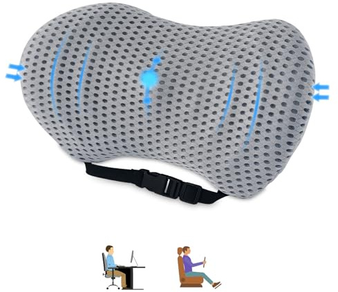 Aipwerer Lumbalkissen Rücken,Lendenwirbelstützkissen Bürostuhl/Autositz | Memory Foam Rückenstützkissen mit Verstellbarem Gurt,Lendenkissen Ergonomisches für Autositze,Bürostuhl (Grau)
