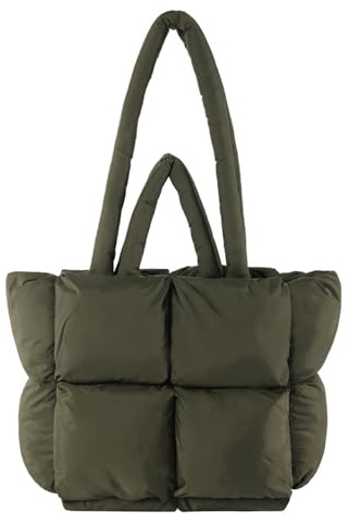 Puffer Tote Tasche für Frauen gesteppt Puffy Cloud Schulter Handtasche Winter Polsterung Lattice Satchel Geldbörse für Shop Arbeit (Grün,Einheitsgröße)