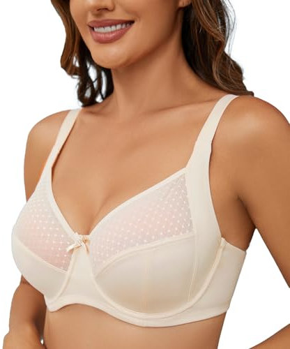 Oscrenia Plus Size Women's Full Coverage Non-Padded Bra Comfort Soft Underwire Wide Strap(Beige,40E)