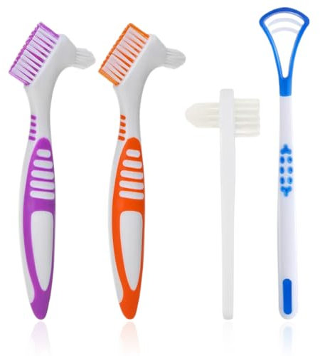 EORPAVU Spazzola per la pulizia della protesi portatile in confezione da 3 con spazzola per la pulizia della lingua, spazzola per la pulizia della protesi su entrambi i lati