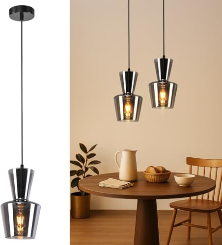 ZMH Pendelleuchte Esstisch Hängelampe Vintage - Hängeleuchte Glas 1 Flammig | Rauchgrau E27 Retro Esszimmerlampe Höhenverstellbar Esstischlampe für Küche Esszimmer Wohnzimmer (ohne Leuchtmittel)