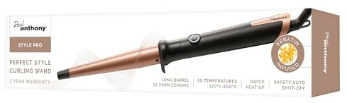 Paul Anthony 'StylePro' 13-25mm Ceramic Curling Wand Styler with Keratin, 5X temperatures, Quick Heat up, 60 Minutes Safety Cut Out - H2119
