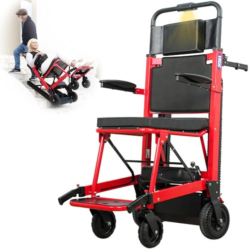 VOCIC AY04 Fauteuil Roulant Électrique Pliable jusqu'à 220 kg avec Chaîne en Caoutchouc, Aide Électrique à l'Escalier avec Lumière LED pour Seniors (Rouge)