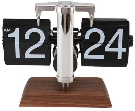 Pssopp Automatische Seite Drehuhr, Feine Verarbeitung Retro Minimalist Stilvoll 12 Stunden Mechanik Große Zahlenuhr für Home Office Decor (Schwarz)