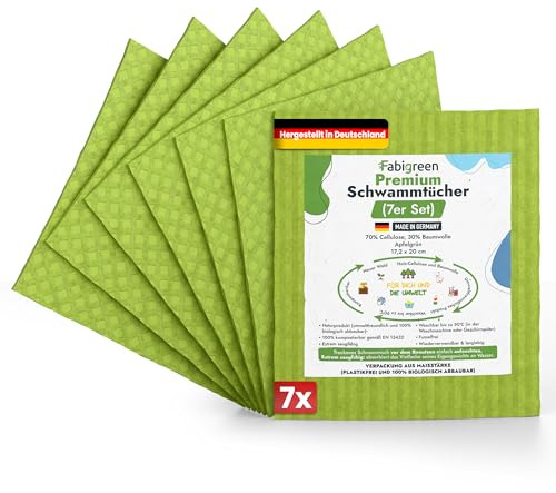 Fabigreen Putzlappen 7er Set – Nachhaltig reinigen ohne Mikroplastik | Wiederverwendbare Spültücher & biologisch abbaubare Spüllappen | kompostierbar, für alle Oberflächen geeignet | Grün