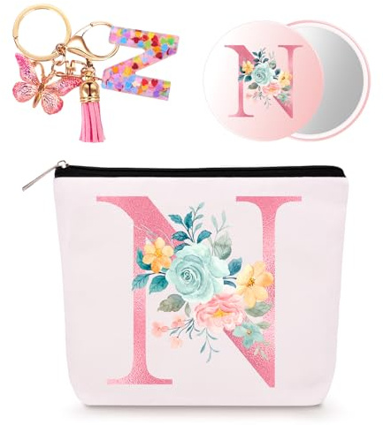 Personalisierte Geschenke Frauen Kosmetiktasche Schlüsselanhänger Spiegel N | Make Up Tasche Kulturbeutel Makeup Bag, Geburtstagsgeschenke für Teenager Mädchen Mama Beste Freundin
