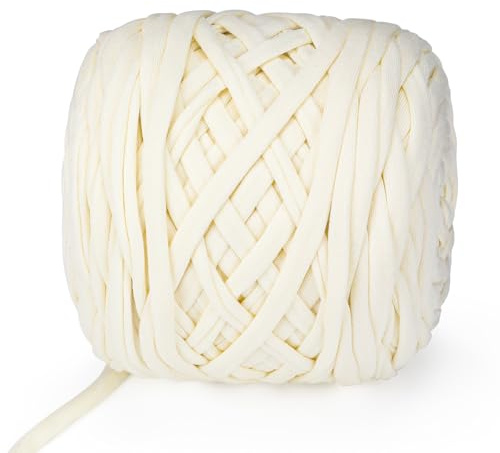VynyQoo Fettuccia per Borse Uncinetto 105m/300g, Poliestere Filato per Principiante, TShirt Yarn, Filo Uncinetto all'uncinetto, Cestino, DIY Decorazioni Casa(bianco)