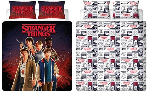 Stranger Things Character World - Set copripiumino per letto matrimoniale, reversibile, facile da pulire, con federe abbinate, stampa multicolore