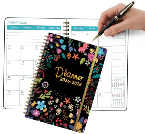 3 års kalender, 2026–2028 månadsplanerare, 36-månaders spiralbunden dagbok, 8,27 x 5,91 x 0,79 tum hållbar bärbar design, akademisk och affärsorganisatör, idealisk för studenter och arbetsplatser