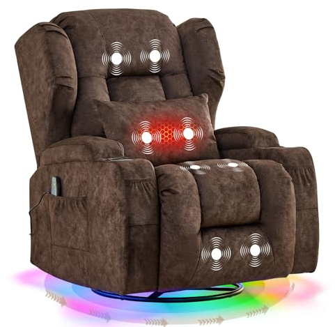 TCGBKAF Elektrischer Fernsehsessel Relaxsessel mit Liegefunktion,240°Drehsessel Kinosessel Massagesessel mit Wärmefunktion,TV Sessel Liegesessel fürs Wohnzimmer bis 150kg (Samtstoff, Braun)