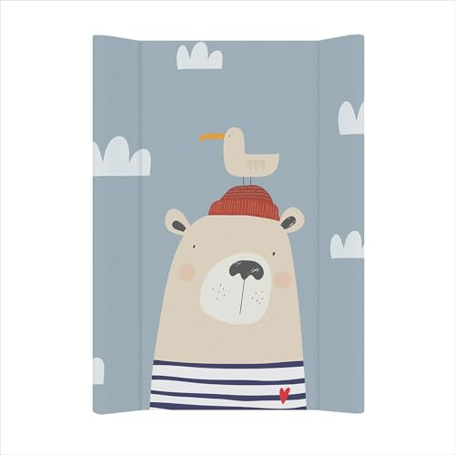 Rotho Babydesign Wickelauflage Keil 50 x 70 cm wasserdicht Motiv Bär Ahoi | Wickelunterlage und Wickeltischauflage, abwaschbare Oberfläche, Modell Keil, Bär-Ahoi-Motiv für den Wickelalltag zu Hause