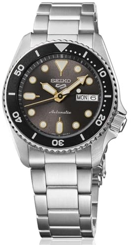 Seiko SRPL79K1 5 Sports SKX Orologio automatico in acciaio inossidabile da uomo, cassa da 38 mm, nero/argento