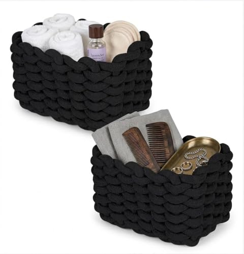 Aufbewahrungskorb,Korb geflochten,Die Maße sind 19x15x12cm,2 Stück,Schwarz | Geeignet zur Aufbewahrung von Toilettenartikeln,Socken und Hautpflegeprodukten im Badezimmer,Kleiderschrank und Schminktisch
