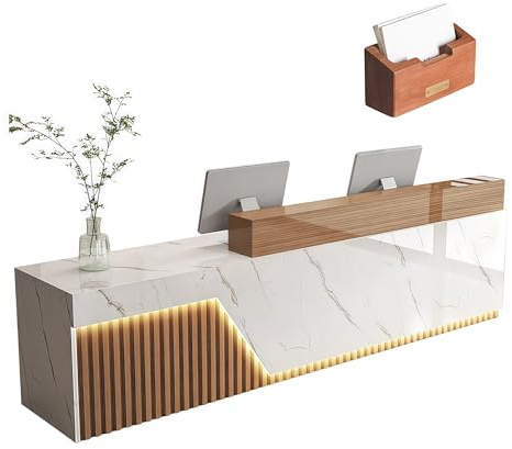 Modern Receptionsdisk Med Disk, Låsbar Låda, LED-ljusremsa Och Kabelhål, För Lobby, Skönhetssalong, Barberare Och Kontor(C,Right,140x60x100cm)