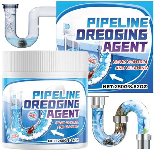 250g Drain Unblocker Powder, Pipe Cleaning Foam Powder,Quickly Remove Hair, Leftovers,Fast-Acting Cleaning Drain Cleaner for Kitchen Sinks, Bathroom Drains, Showers and Toilets