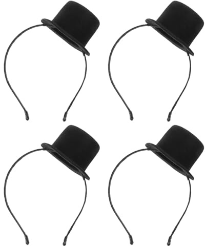 VANZACK 4 Stück Pack Kleiner Zylinderhut Stirnbänder aus Schwarzem Filz Leichter Vintage Party Hut mit Clip für Cosplay Flapper Kostüm und Karneval