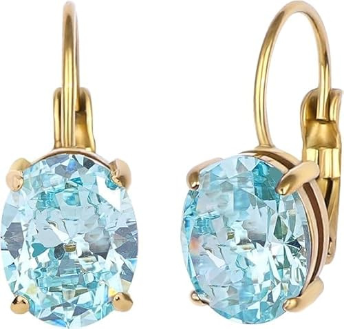 TaYolnFaSo Cut-Oval - Pendientes de amatista para mujer, chapados en oro de 18 quilates, circonita morada, piedra natal de febrero, joyas de regalo de cumpleaños para mujeres