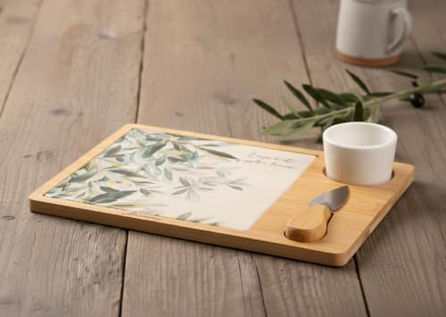 Tagliere rettangolare in legno e porcellana con decorazione bomboniera per matrimonio, ricorrenze, Harmony PRMT26196