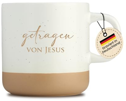 LIEBTASTISCH - Tasse mit Gravur getragen von Jesus - Christliche Geschenkidee - Kaffeetasse Glaube Religion - Geschenk fuer Frauen - Beige