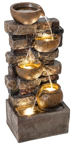 Outsunny Springbrunnen 5-stufig Gartenbrunnen mit LED Beleuchtung Steinoptik Pumpe, Verstellbar Zimmerbrunnen Wasserspiel Zierbrunnen Terrassenbrunnen für Garten Rasen 31 x 25,5 x 72 cm