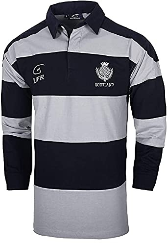 Scotland Crest Long Sleeved Striped Rugby Polo Shirt