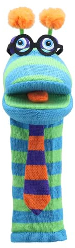 The Puppet Company Dylan Sockette - Colourful, Eco-Friendly Hand Puppet Toy with Glasses, Stripy Tie & Antennae - Fun & Interactive Companion for Imaginative Play - Made from Recycled Materials - 38cm