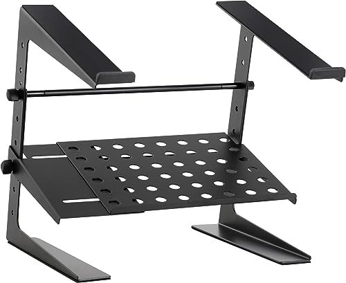 Pronomic LS-200 Deluxe Supporto Laptop DJ Notebook Stand (Regolabile in Altezza, Ripiano Aggiuntivo, Ideale per DJ e Musicisti, Materiale: Acciaio) Nero