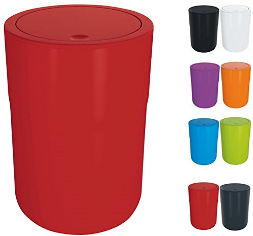 Spirella Design Kosmetikeimer Cocco mit Extra Ring für Müllbeutel Treteimer Schwingdeckeleimer Abfallbehälter mit Schwingdeckel 5 Liter (ØxH): 19 x 26 cm Rot