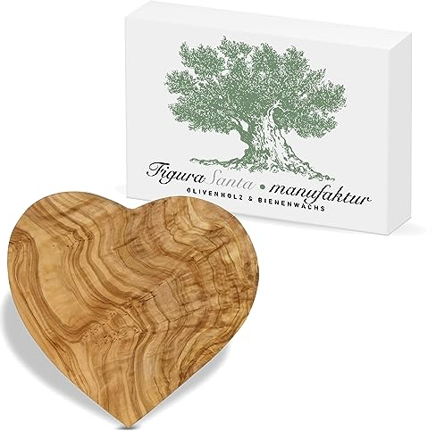 Tavoletta in legno di ulivo HEARTBEAT. Dimensioni 20 x 20 cm. Utilizzabile come decorazione, tagliere e tavoletta per la colazione. Legno d'ulivo meravigliosamente venato.