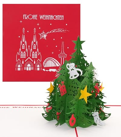 3D Pop Up Karte Tannenbaum | Kölner Skyline Kölner 3D Weihnachtskarte mit Kölner Dom & Panorama als Souvenir, Geschenkgutschein und Einladungskarte