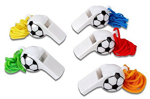 Schramm® 24 Stück Trillerpfeifen Plastik Fußball Design ca. 5 cm Triller Pfeife Pfeifen Fußballpfeife Schiedsrichterpfeife Trillerpfeife