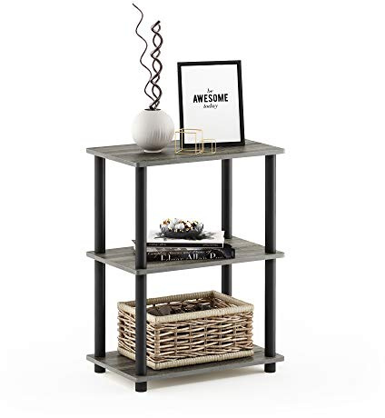 Furinno Ablagefach mit 3 Ebenen, holz, Französische Eiche Grau/Schwarz, 27 x 27 x 63.6 cm